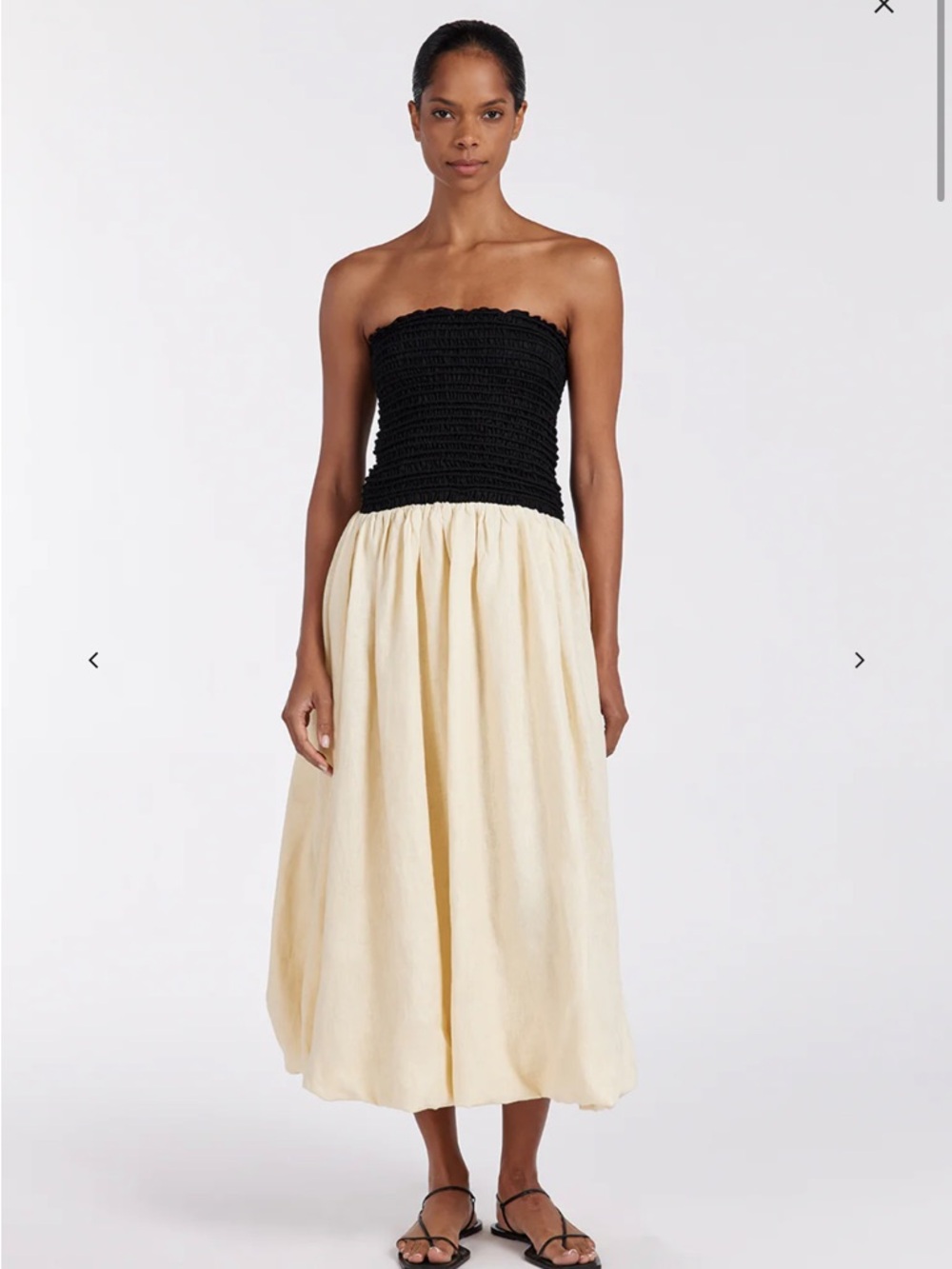 DISSH Black Smocked Bodice with Cream Midi Skirt